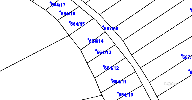 Parcela st. 664/13 v KÚ Chomoutov, Katastrální mapa
