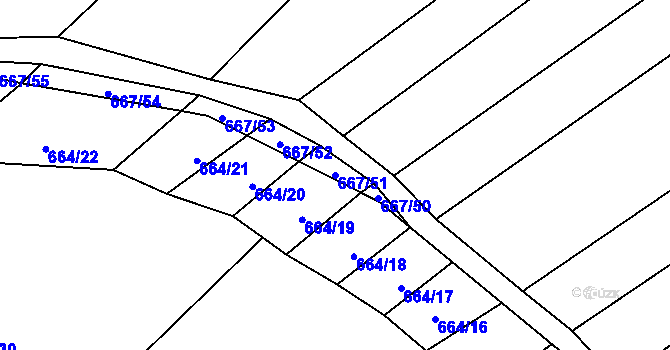 Parcela st. 667/51 v KÚ Chomoutov, Katastrální mapa