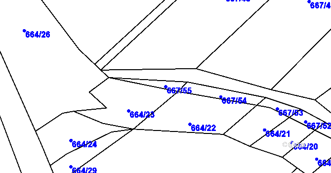 Parcela st. 667/55 v KÚ Chomoutov, Katastrální mapa