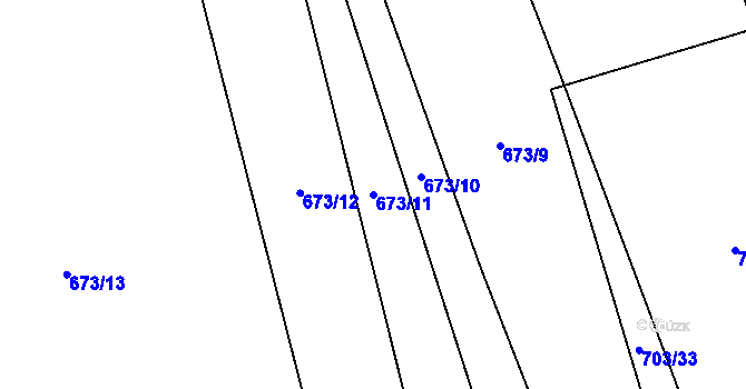 Parcela st. 673/11 v KÚ Chomoutov, Katastrální mapa