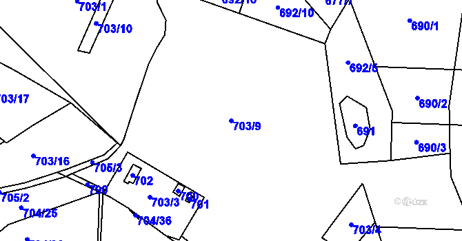 Parcela st. 703/9 v KÚ Chomoutov, Katastrální mapa