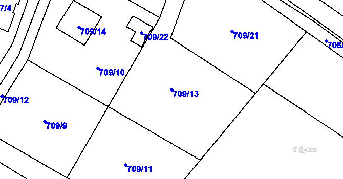 Parcela st. 709/13 v KÚ Chomoutov, Katastrální mapa
