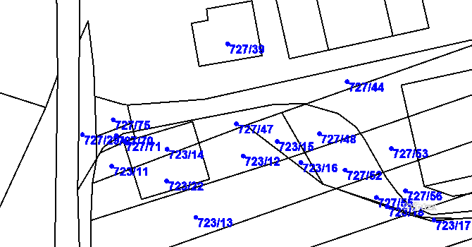 Parcela st. 727/47 v KÚ Chomoutov, Katastrální mapa