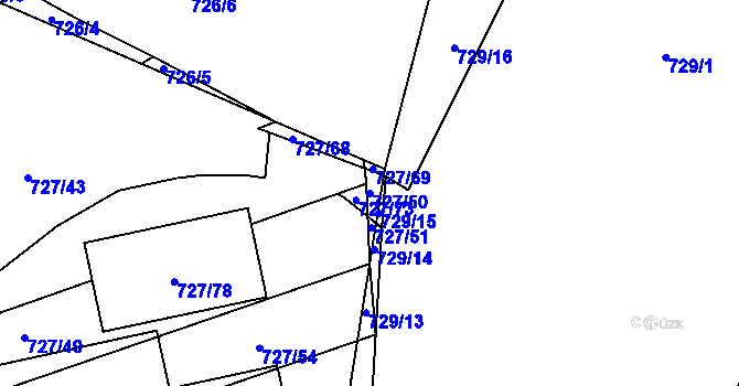 Parcela st. 727/50 v KÚ Chomoutov, Katastrální mapa
