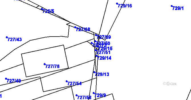 Parcela st. 727/51 v KÚ Chomoutov, Katastrální mapa