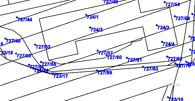 Parcela st. 727/57 v KÚ Chomoutov, Katastrální mapa