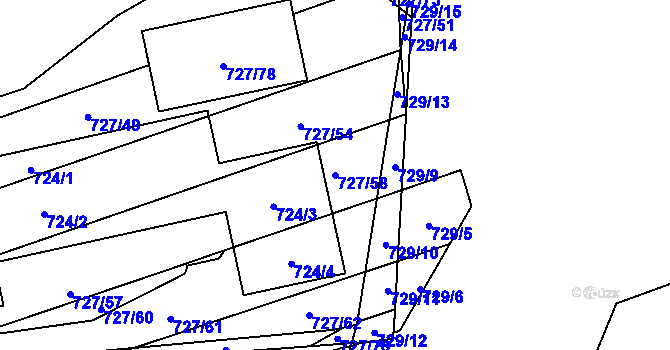 Parcela st. 727/58 v KÚ Chomoutov, Katastrální mapa