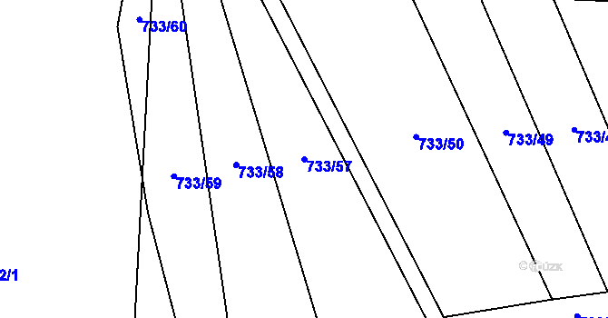 Parcela st. 733/57 v KÚ Chomoutov, Katastrální mapa