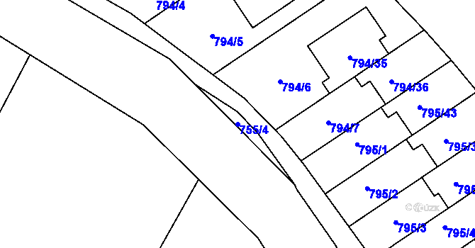 Parcela st. 755/4 v KÚ Chomoutov, Katastrální mapa
