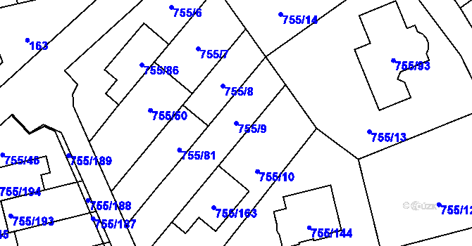 Parcela st. 755/9 v KÚ Chomoutov, Katastrální mapa