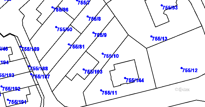 Parcela st. 755/10 v KÚ Chomoutov, Katastrální mapa