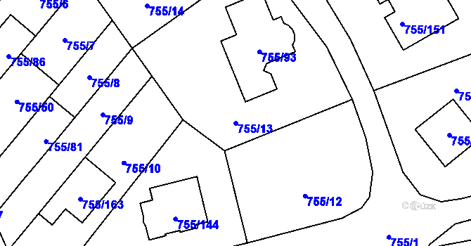 Parcela st. 755/13 v KÚ Chomoutov, Katastrální mapa