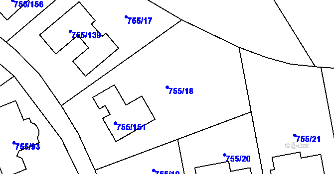 Parcela st. 755/18 v KÚ Chomoutov, Katastrální mapa