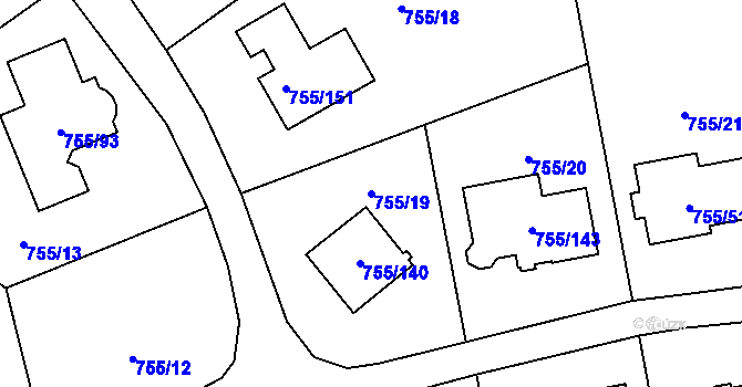 Parcela st. 755/19 v KÚ Chomoutov, Katastrální mapa