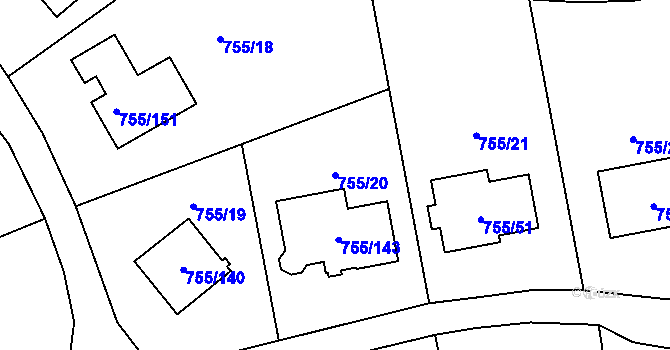 Parcela st. 755/20 v KÚ Chomoutov, Katastrální mapa