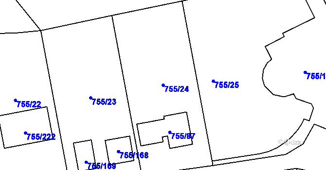 Parcela st. 755/24 v KÚ Chomoutov, Katastrální mapa