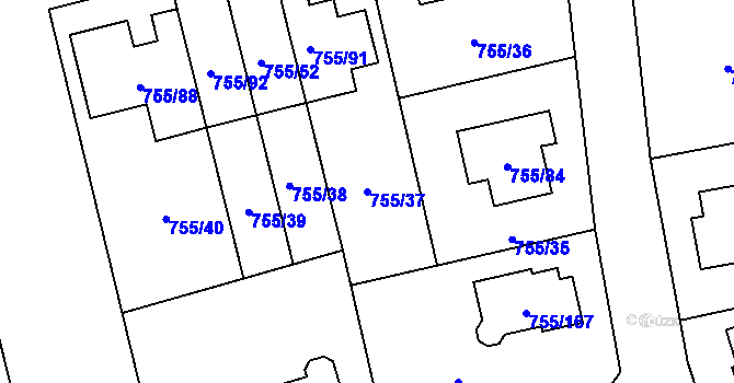 Parcela st. 755/37 v KÚ Chomoutov, Katastrální mapa