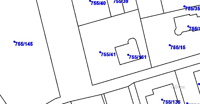 Parcela st. 755/41 v KÚ Chomoutov, Katastrální mapa