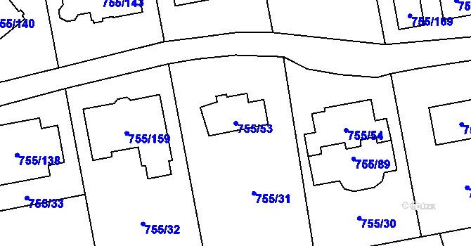 Parcela st. 755/53 v KÚ Chomoutov, Katastrální mapa