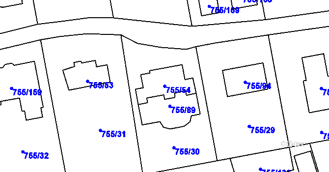 Parcela st. 755/54 v KÚ Chomoutov, Katastrální mapa