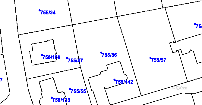 Parcela st. 755/56 v KÚ Chomoutov, Katastrální mapa