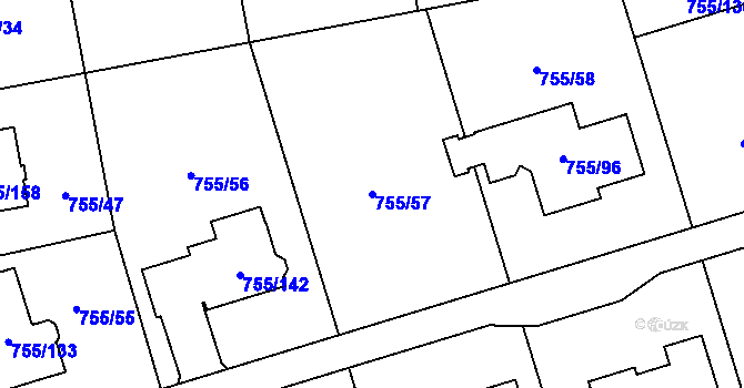 Parcela st. 755/57 v KÚ Chomoutov, Katastrální mapa