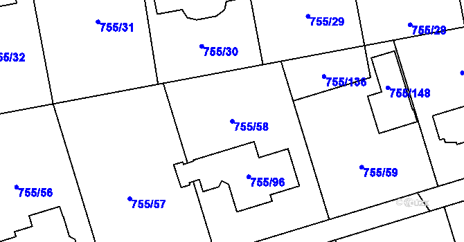 Parcela st. 755/58 v KÚ Chomoutov, Katastrální mapa