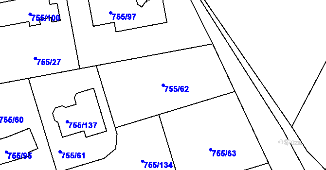 Parcela st. 755/62 v KÚ Chomoutov, Katastrální mapa