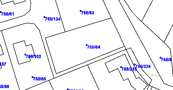 Parcela st. 755/64 v KÚ Chomoutov, Katastrální mapa