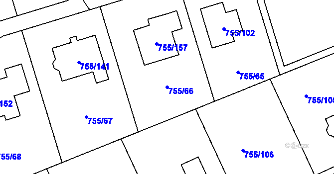 Parcela st. 755/66 v KÚ Chomoutov, Katastrální mapa