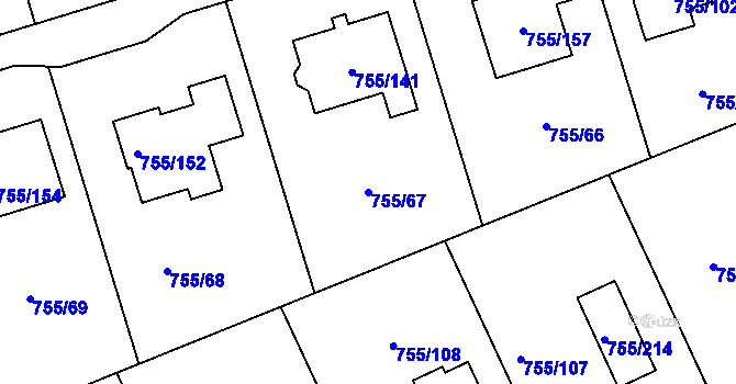 Parcela st. 755/67 v KÚ Chomoutov, Katastrální mapa