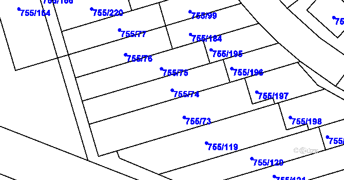 Parcela st. 755/74 v KÚ Chomoutov, Katastrální mapa