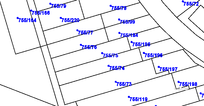 Parcela st. 755/75 v KÚ Chomoutov, Katastrální mapa