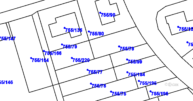 Parcela st. 755/78 v KÚ Chomoutov, Katastrální mapa