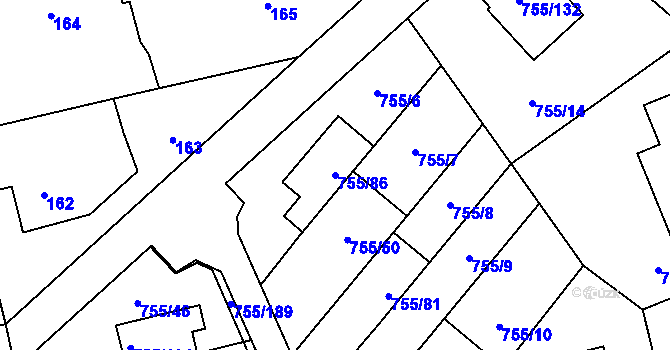 Parcela st. 755/86 v KÚ Chomoutov, Katastrální mapa