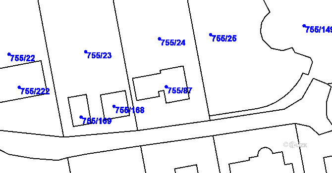 Parcela st. 755/87 v KÚ Chomoutov, Katastrální mapa