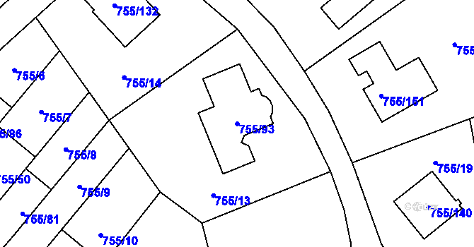 Parcela st. 755/93 v KÚ Chomoutov, Katastrální mapa