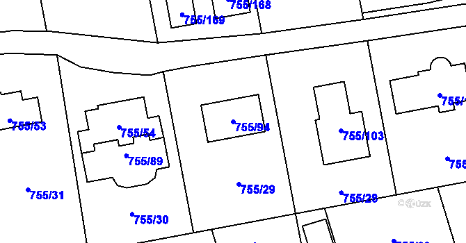 Parcela st. 755/94 v KÚ Chomoutov, Katastrální mapa