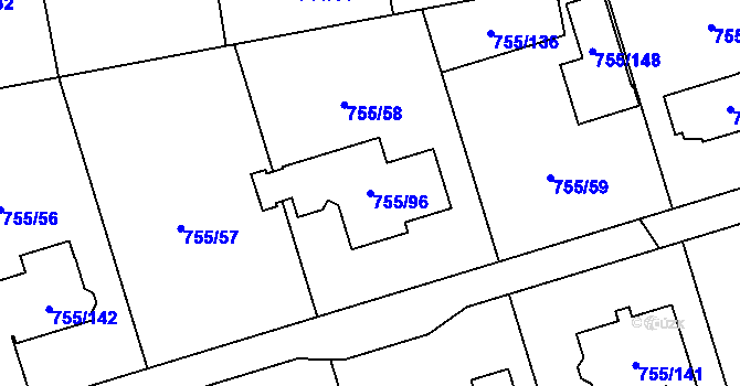 Parcela st. 755/96 v KÚ Chomoutov, Katastrální mapa