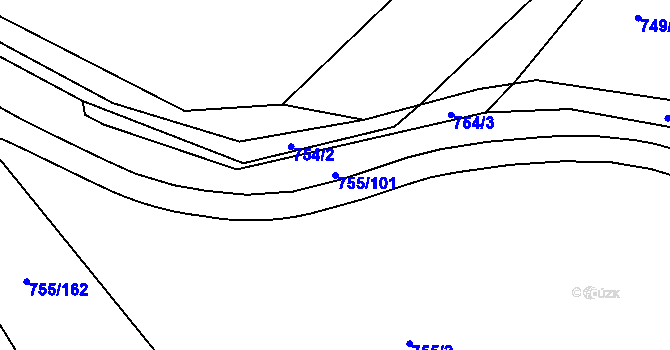 Parcela st. 755/101 v KÚ Chomoutov, Katastrální mapa