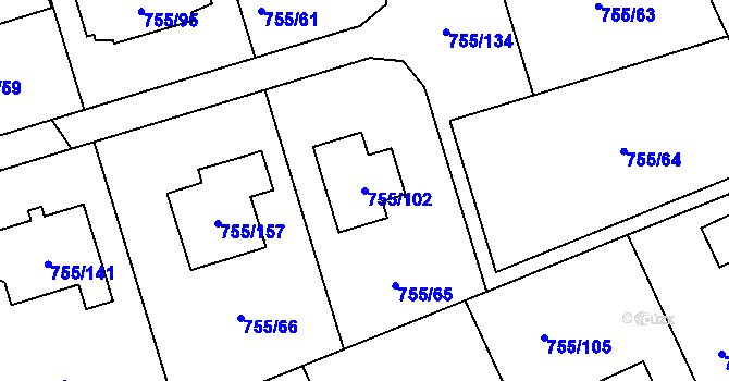 Parcela st. 755/102 v KÚ Chomoutov, Katastrální mapa