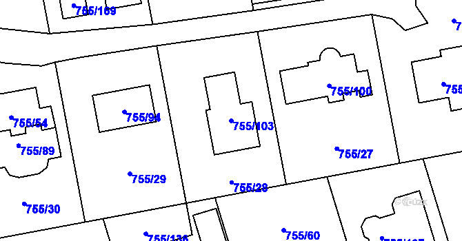 Parcela st. 755/103 v KÚ Chomoutov, Katastrální mapa