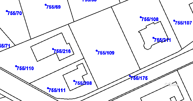 Parcela st. 755/109 v KÚ Chomoutov, Katastrální mapa