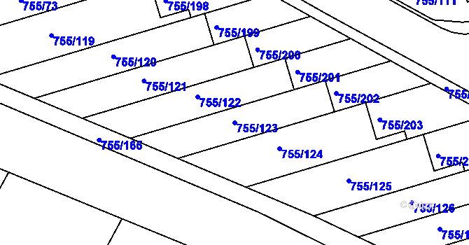 Parcela st. 755/123 v KÚ Chomoutov, Katastrální mapa