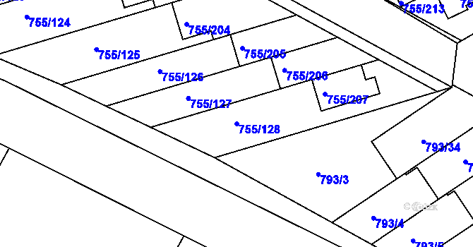 Parcela st. 755/128 v KÚ Chomoutov, Katastrální mapa