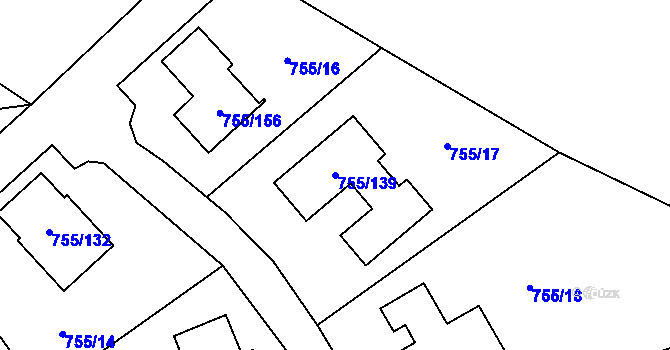 Parcela st. 755/139 v KÚ Chomoutov, Katastrální mapa