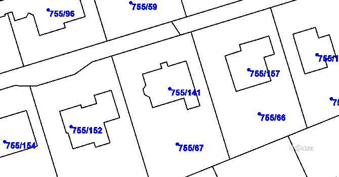 Parcela st. 755/141 v KÚ Chomoutov, Katastrální mapa
