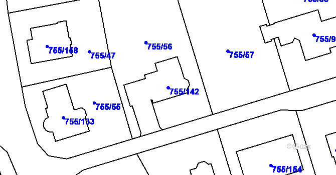 Parcela st. 755/142 v KÚ Chomoutov, Katastrální mapa