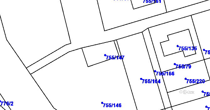 Parcela st. 755/147 v KÚ Chomoutov, Katastrální mapa