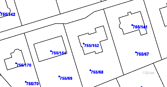 Parcela st. 755/152 v KÚ Chomoutov, Katastrální mapa